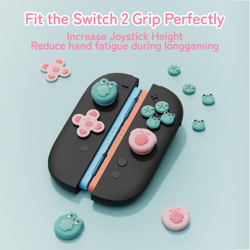 GEEKSHARE Animal Cross D-Pad Button Caps Thumb Grip Caps Set Compatible with Switch 2, ABXY Key Buttons Sticker Cover Caps for Switch 2025, Frog & Axolotl - Image 3